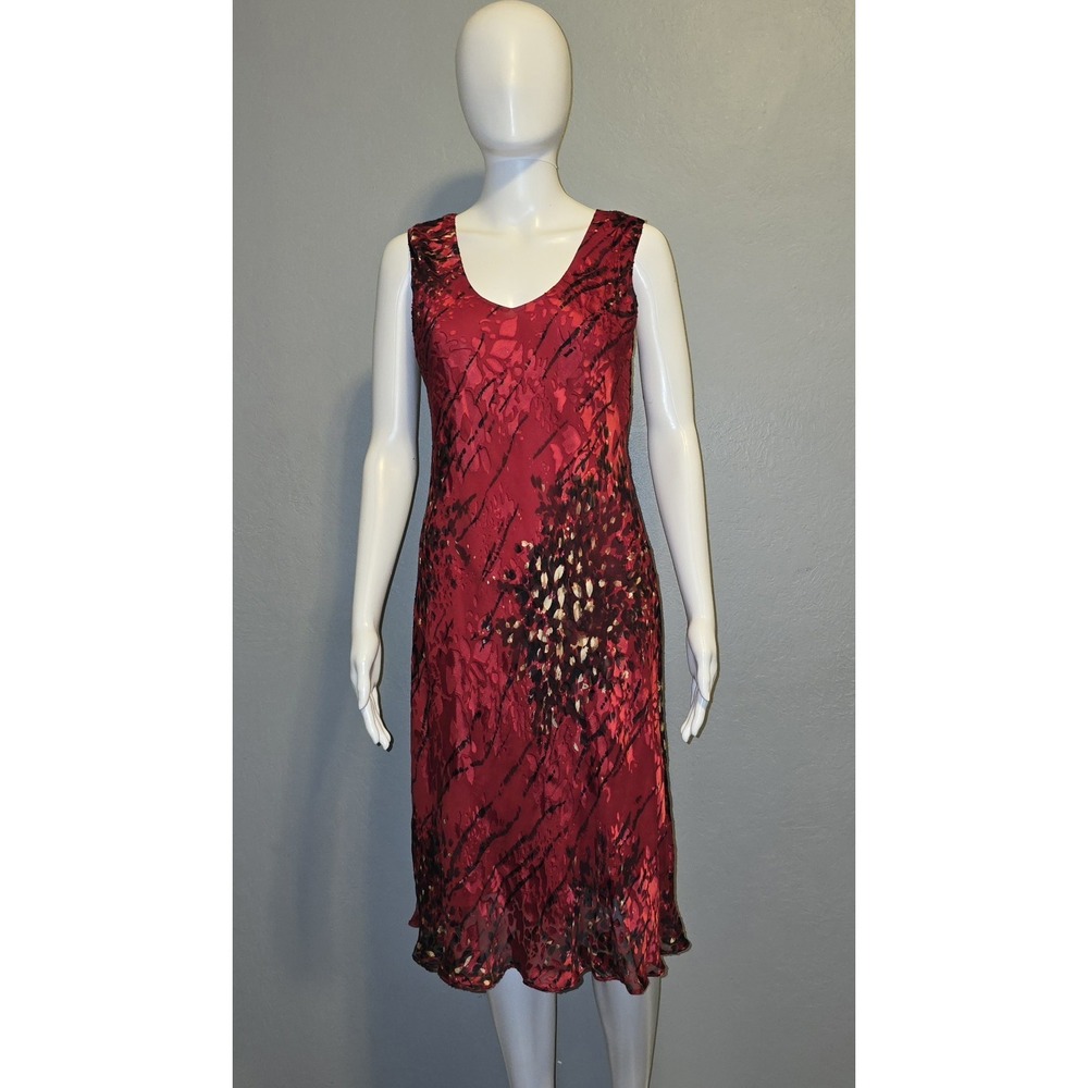 VINTAGE Simply Silk Red Dress 90s Y2K Burnout Print Whimsigoth Fairy Sz M